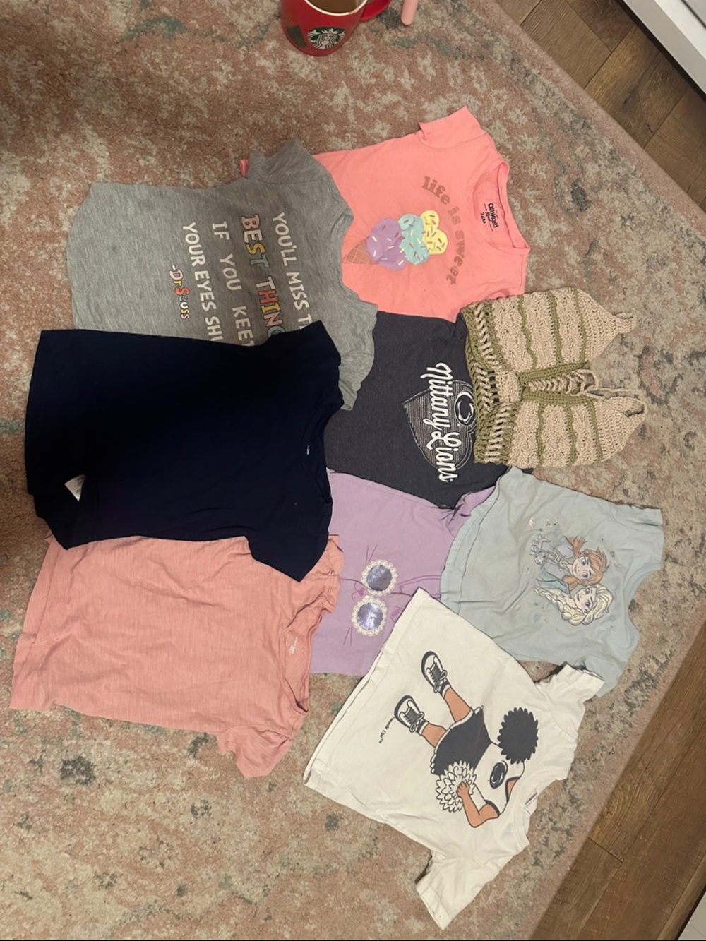 Assorted Girls' Short Sleeve Tops - Pink, Gray, Navy, Purple, White 2T